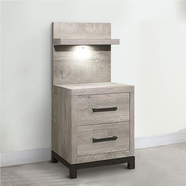 Benjara 8 in. Gray 0-Drawer Wooden Nightstand