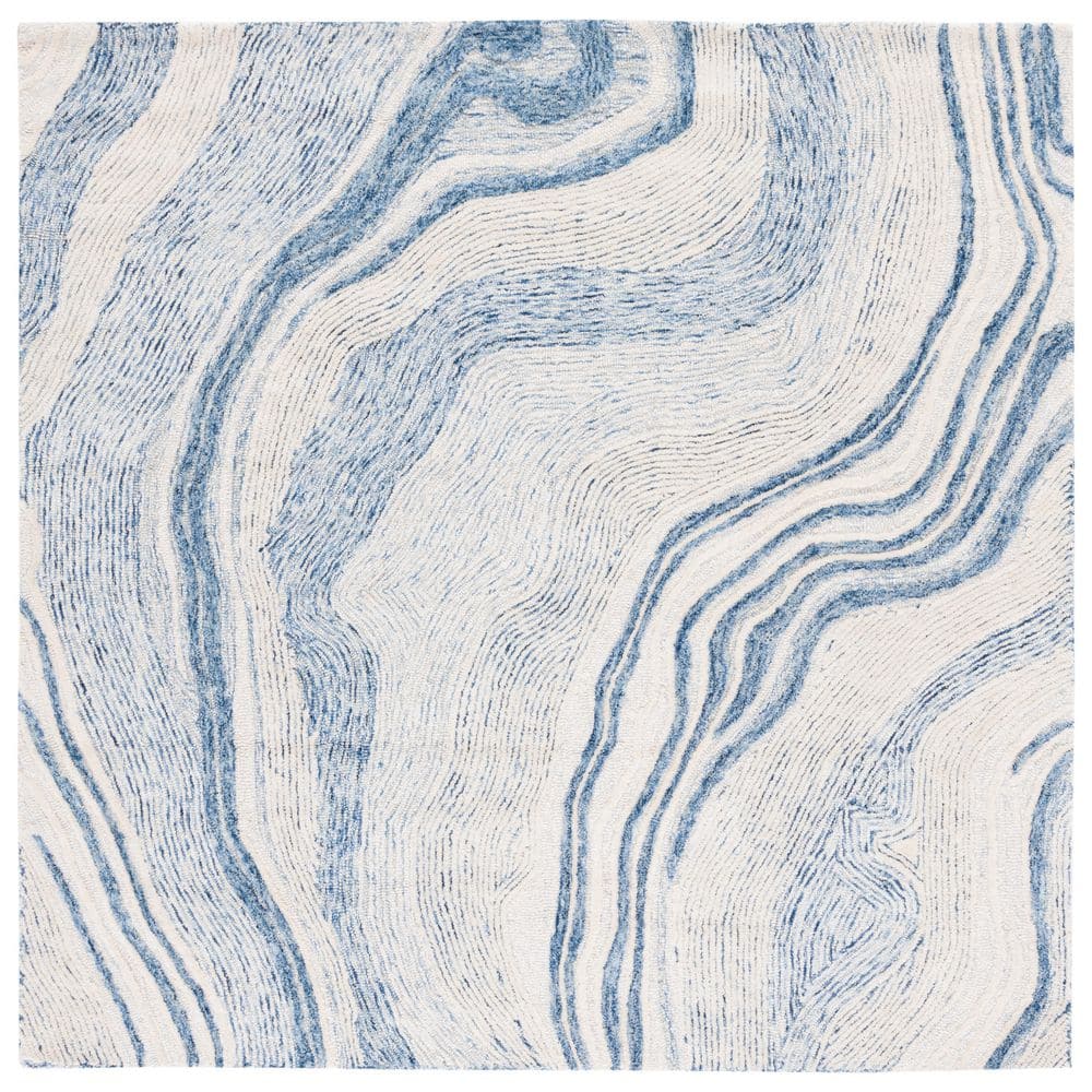 Art Deco Abstract Blue Wool 8' Square Tufted Rug