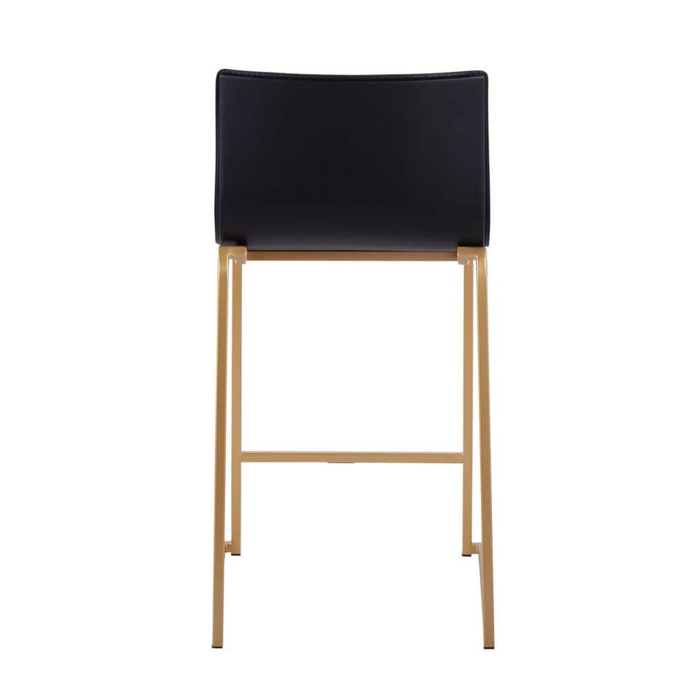 Elegant Gold Metal and Black Faux Leather Counter Stools, Set of 2