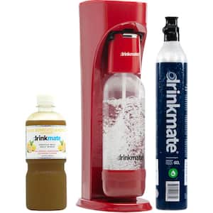 Royal Red Sparkling Water and Soda Maker Machine Sparkle Up Bundle with 1 60L CO2 Cartridges and 1 Lemonade Syrup