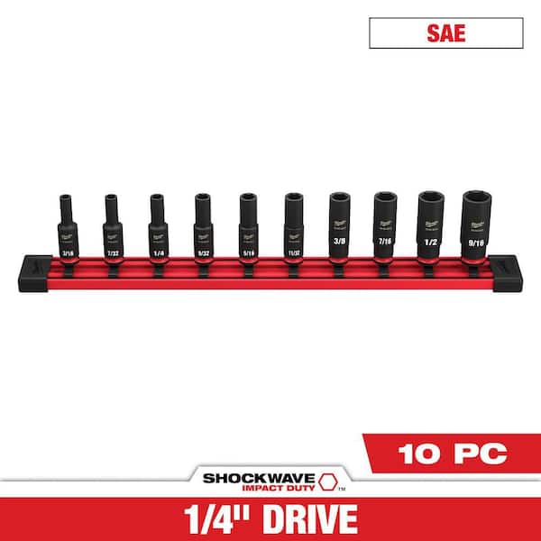 SHOCKWAVE 1/4 in. Drive SAE Deep Well 6 Point Impact Socket Set (10-Piece)
