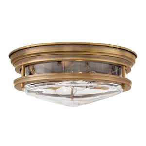 Hadley 12 in. 2-Light Brushed Bronze with Clear Glass Flush Mount