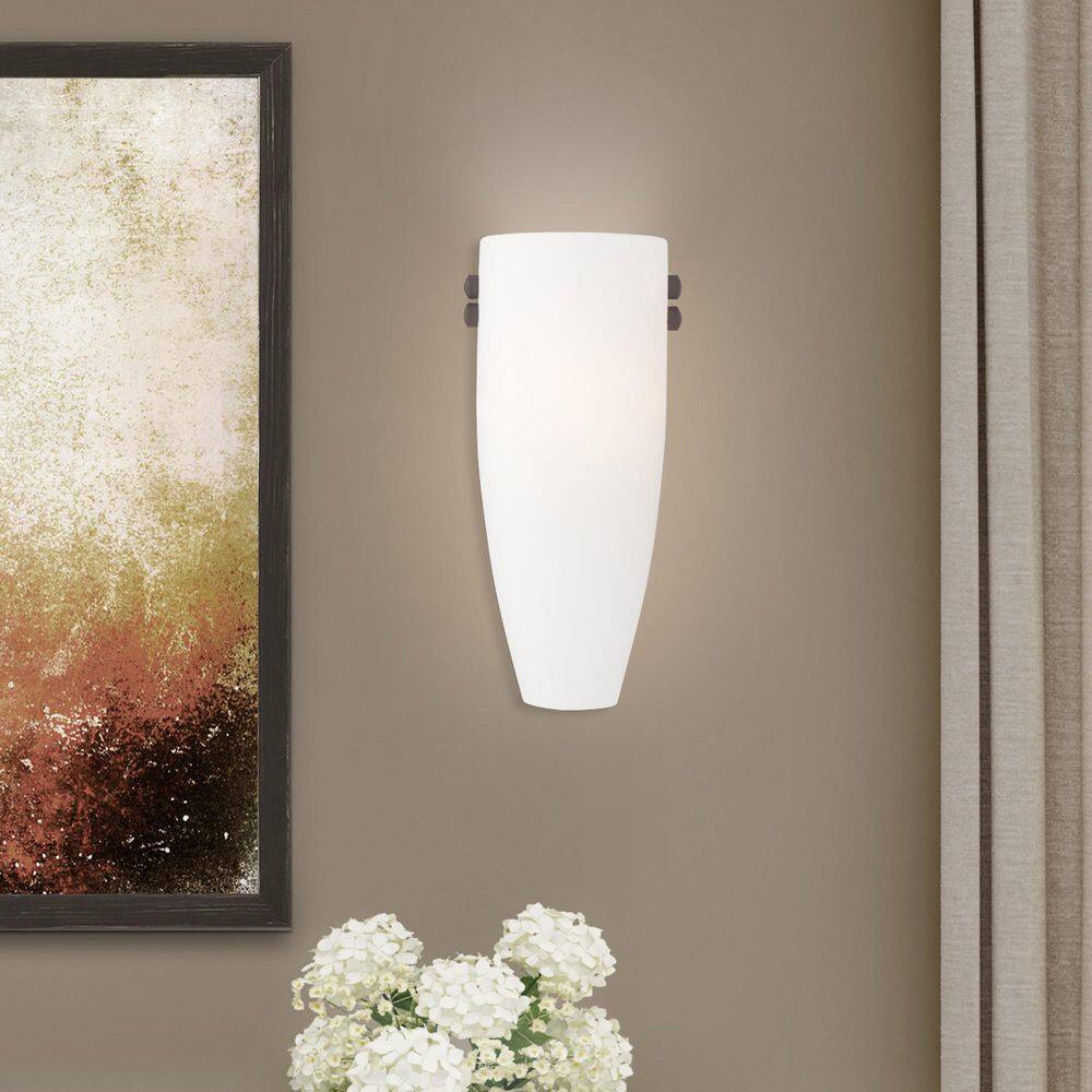 Coronado Bronze & Brushed Nickel Dimmable Wall Sconce with Satin White Glass