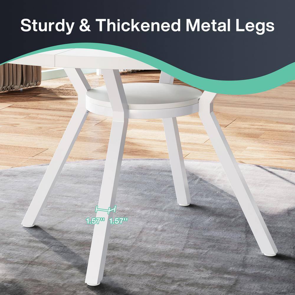 47-Inch White Round Dining Table with Metal Frame