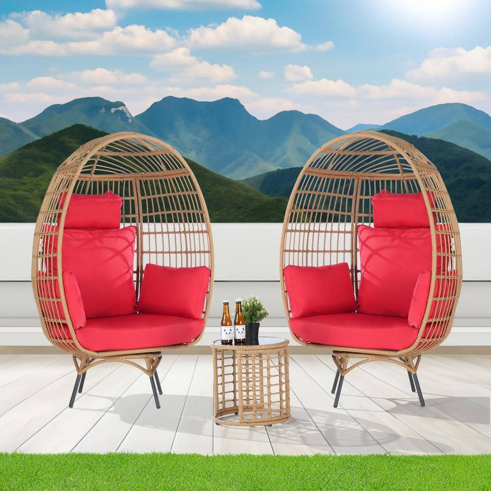 SANSTAR 3-Piece Patio Wicker Swivel Outdoor Bistro Set with Side Table ...