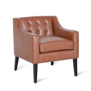 Annisa Cognac Brown and Espresso Faux Leather Tufted Accent Chair