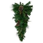 28 in. Unlit Artificial Mixed Pine with Pine Cones and Gold Glitter Christmas Teardrop Swag