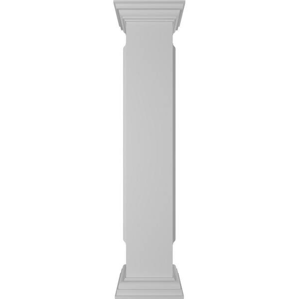 Ekena Millwork Straight 48 in. x 10 in. White Box Newel Post with Panel, Peaked Capital and Base Trim (Installation Kit Included)