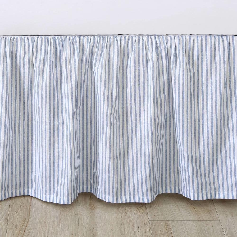 Blue and White Cotton Ruffled Queen Bed Skirt