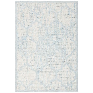 Abstract Ivory/Turquoise Doormat 2 ft. x 4 ft. Distressed Quatrefoil Area Rug