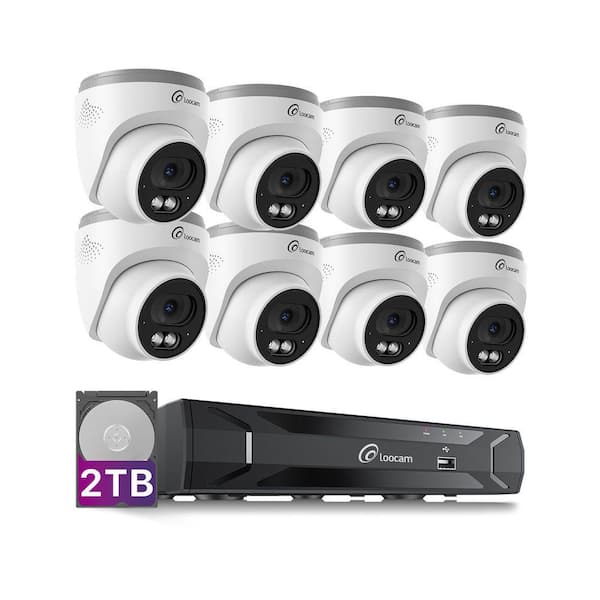 8 Channel 2.5K 5MP PoE NVR Security Camera System 2TB, 8 Pieces 4MP Wired PoE IP Cameras, 2-Way Audio, Person Detection