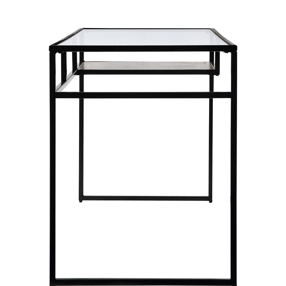 Romina 52'' Black Glass-Top Occasional Table with Espresso X-Shaped Base
