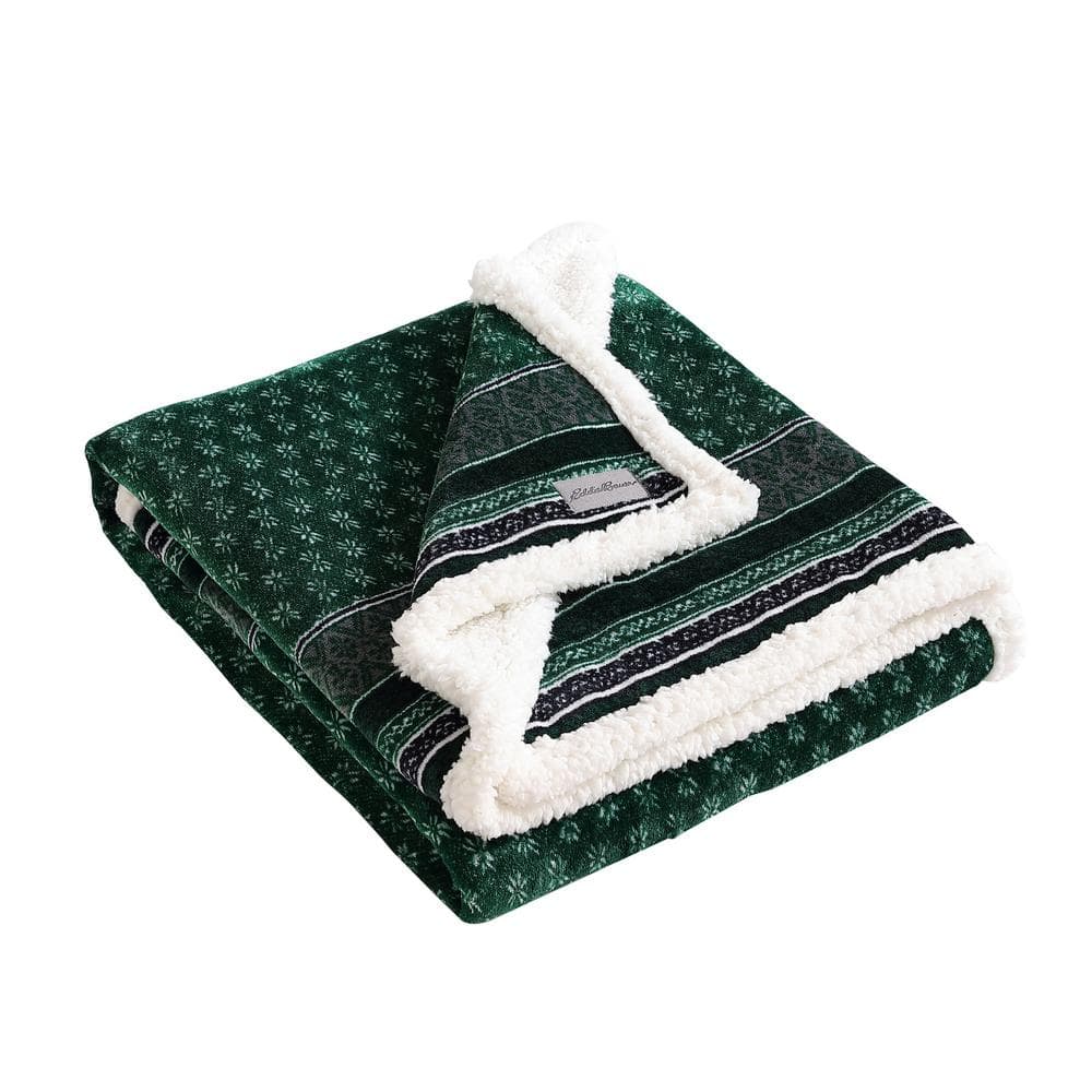 Fair Isle Green Sherpa Reversible Plush Throw Blanket