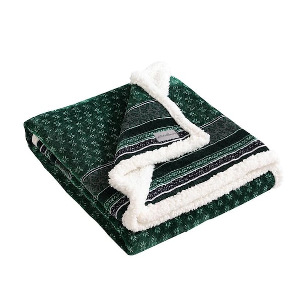 Eddie Bauer Fair Isle Ultra Soft Sherpa Green Microfiber Throw Blanket