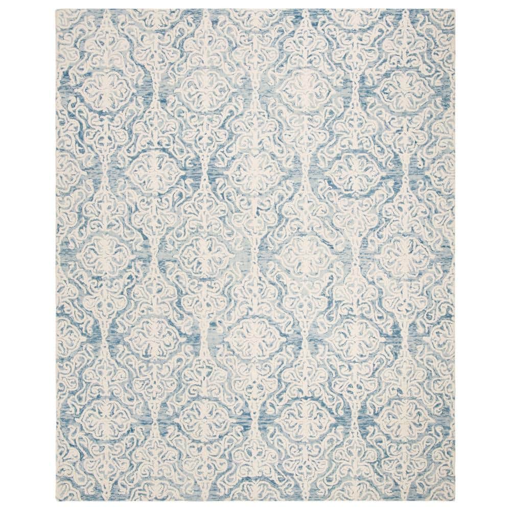Handmade Blue Ivory Wool Floral 8' x 10' Area Rug