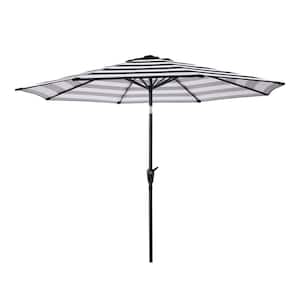 9 ft. Striped Patio Umbrella with Push Button Tilt in Black and White
