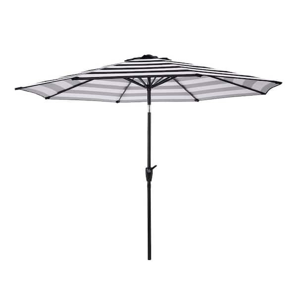 Pure Garden 9 ft. Striped Patio Umbrella with Push Button Tilt in Black and White
