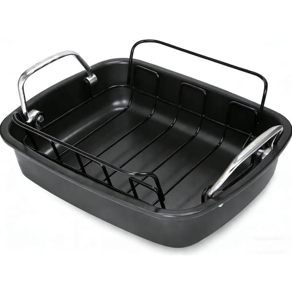 10 qt. Carbon Steel Nonstick Roasting Pan with Rack, Turkey Roasting Pan for Oven, Roaster Pan with Handle for Chicken