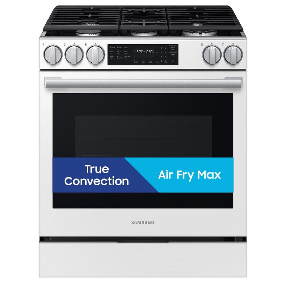 Bespoke 30 in. Smart 5 burner Slide-In Gas Range in White Glasswith True Convection & No-Preheat Air Fry Max price history on PriceWatchPro