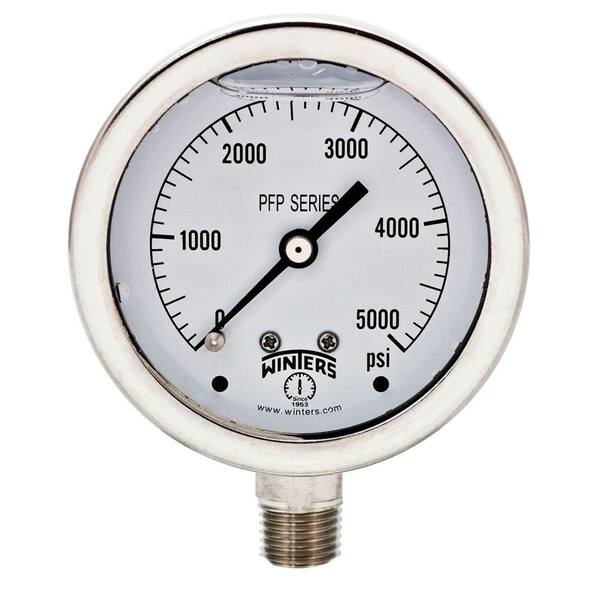 Winters Instruments PFP Series 2.5 in. Stainless Steel Liquid Filled Case Pressure Gauge with 1/4 in. NPT LM and Range of 0-3000 psi