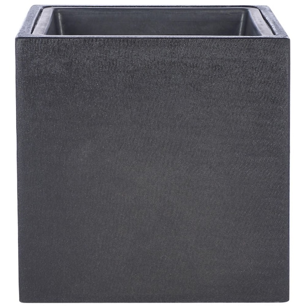 Larlen Black Concrete Ficonstone Outdoor Planter (12.9 in. W x 12.9 in. H)