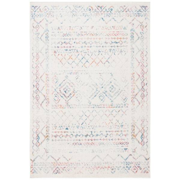 SAFAVIEH Tulum Ivory/Turquoise 6 ft. x 9 ft. Border Tribal Distressed Area Rug