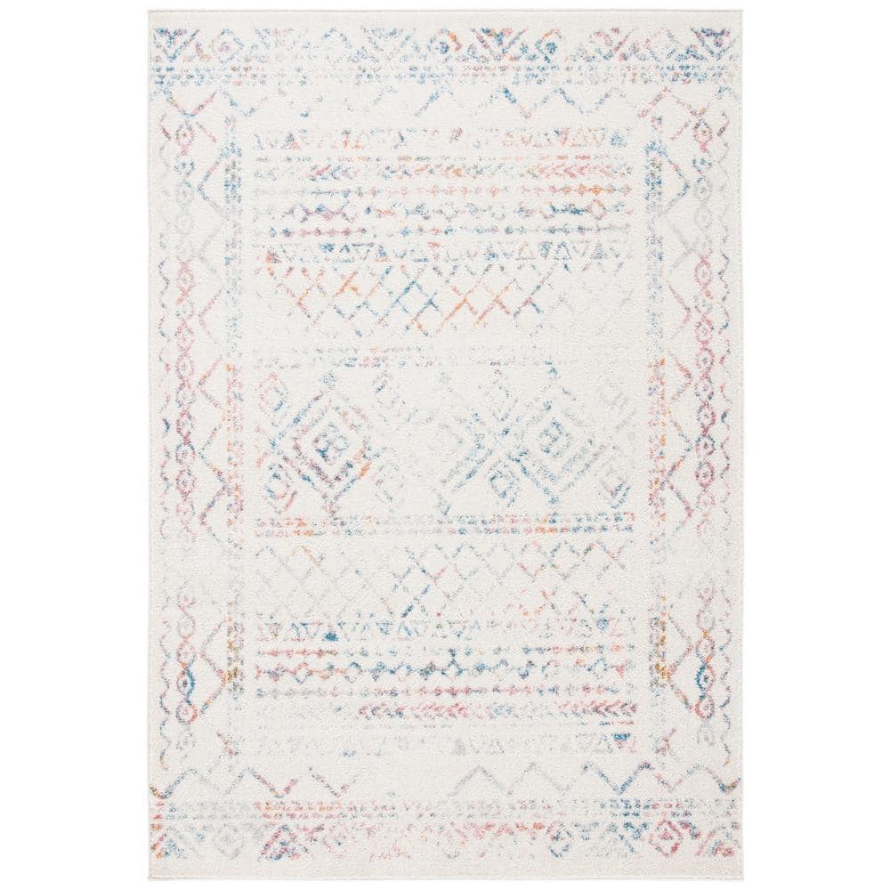 Ivory and Blue Moroccan Boho Distressed Area Rug, 8' x 10'