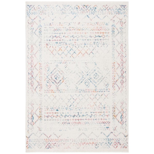 SAFAVIEH Tulum Ivory/Turquoise 9 ft. x 12 ft. Border Tribal Distressed Area Rug
