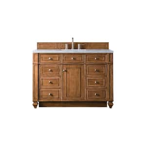 Bristol 48 in. W x 23.5 in. D x 34 in. H Bathroom Vanity in Saddle Brown with Carrara White Marble Top