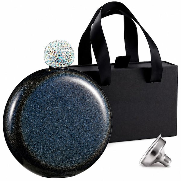 5 oz Stainless Steel Handheld Liquor Flask with AB Crystal Lid and Compact Portable Design Booze Shot