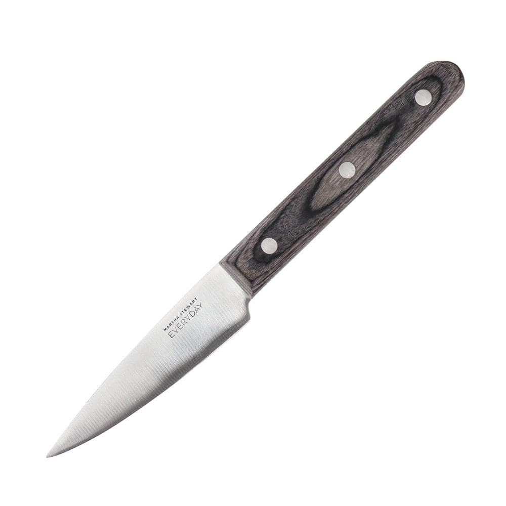 MARTHA STEWART EVERYDAY 3.5in. Stainless Steel Full Tang Paring Knife in Dark Gray with Wood Handle