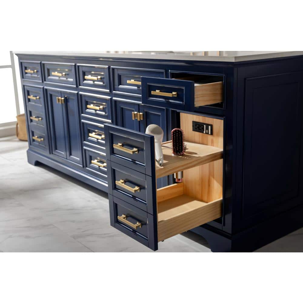 Milano 84" Blue Double Sink Vanity with Marble Top