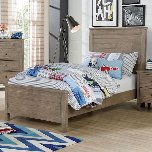 Furniture of America Ramponi Wire-Brushed Warm Gray Wood Frame Twin Panel Bed