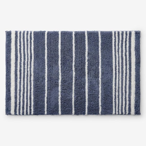 Company Cotton Plush Spa Stripe 17 in. x 24 in. Indigo Bath Rug