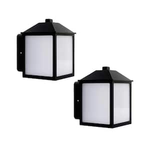 Black Outdoor Hardwired Coach Wall Mount Sconce with Integrated LED (2-Pack)