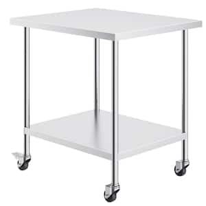 Stainless Steel Work Table 30 x 36 x 38 in., 4 Wheels, Adjustable Height Heavy Kitchen Prep Table for Commercial Kitchen