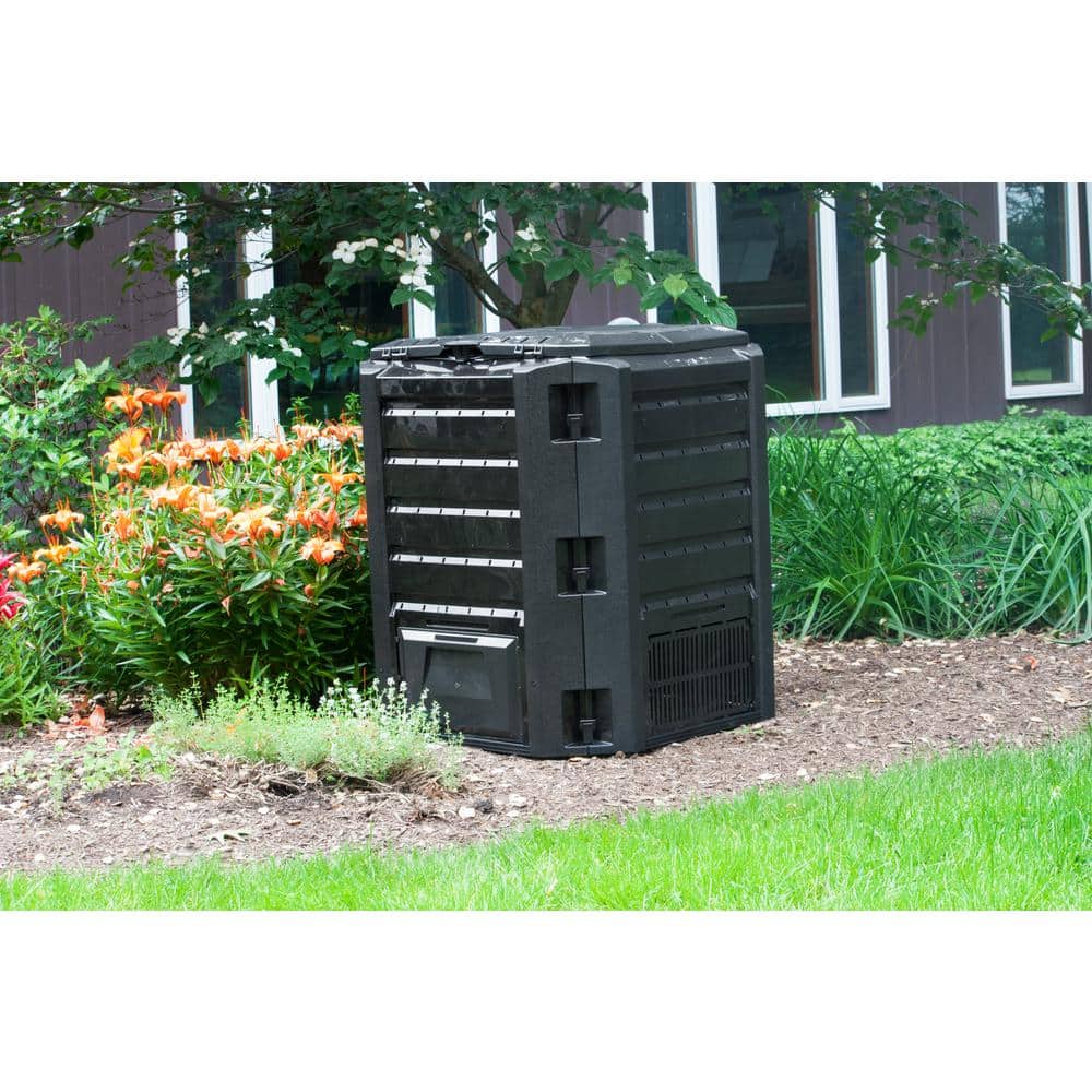 100 Gallons Black Polyethylene Outdoor Stationary Composter with Latching Lid