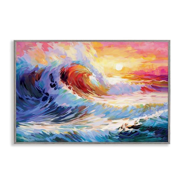 Stupell Industries Sunrise over Ocean Wave by Leon Devenice Gray Framed Coastal Giclee Art Print 20 in. x 30 in.
