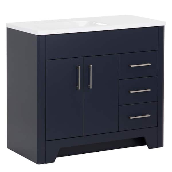 Home Decorators Collection Branine 30 in. W x 19 in. D x 33 in. H Single  Sink Freestanding Bath Vanity in Deep Blue with White Cultured Marble Top  B30X20068 - The Home Depot