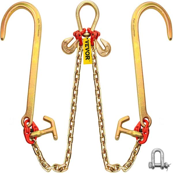 G80 V Bridle Chain, 5/16 in. x 2 ft. Towing Chain Bridle with 15 in. J Hooks R Hooks and Grab Hooks Heavy Duty Transport