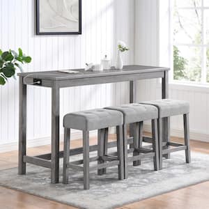 Gray 59 in. W 4 Legs Wood Dining Table Seats 3