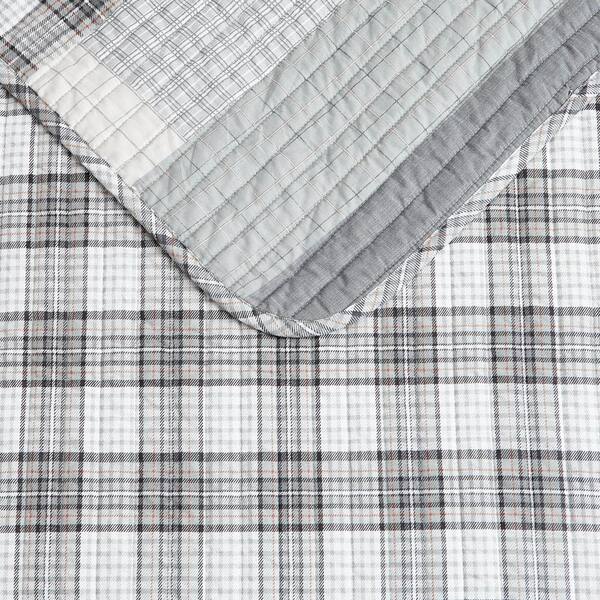 EDDIE BAUER Fairview 3-Piece Gray Plaid Cotton Full/Queen Quilt