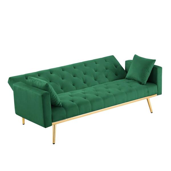 Urtr 73 In W Green On Tufted Velvet Sofa Couch Folding Futon Twin Size