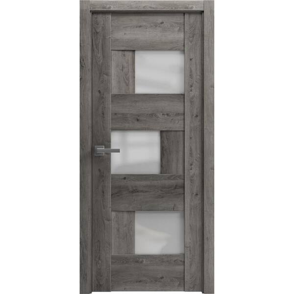 Sartodoors 28 in. x 84 in. 1-Panel Nebraska Grey Finished Solid MDF Sliding Door with Hardware