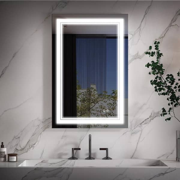 28 in. W x 36 in. H Rectangular Frameless Wall LED Bathroom Vanity Mirror in Aluminum Dimmable Anti-Fog IP44