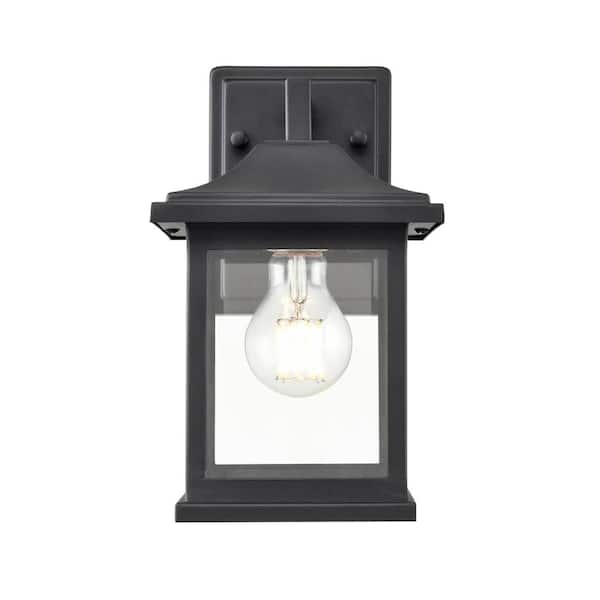 Millennium Lighting 10 in. Wide 1-Light Textured Black Outdoor Hardwired Lantern Wall Sconce with Clear Glass