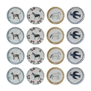 Multicolor Enchanted Fauna Series-Hand Painted Stoneware Dinner Plates (Set of 4)