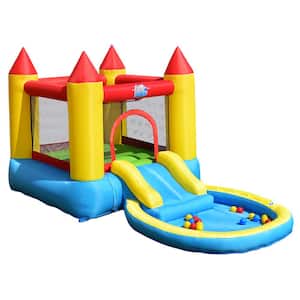 Inflatable Bounce House Kids Slide Jumping Castle Pool with Balls and 580-Watt Blower
