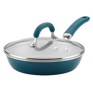 Create Delicious 9.5 in. Aluminum Nonstick Deep Skillet, with lid, Teal Shimmer