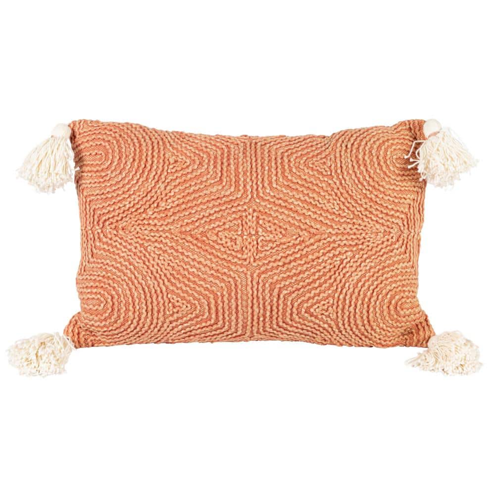 Terracotta Cotton Lumbar Pillow with Embroidery and Tassels